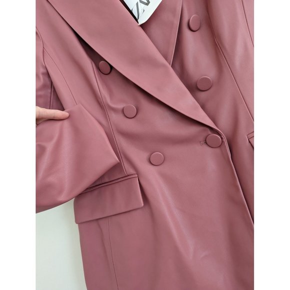 ZARA NEW WOMAN FAUX LEATHER DOUBLE-BREASTED BLAZER JACKET PINK MARSALA M,L - Picture 8 of 9